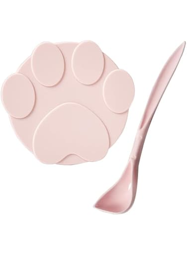 iHOO Pet Food Can Lids Silicone Dogs &amp; Cats Can Food lids Covers Leakproof Fit Multiple Sizes for Canned Food with Spoon Color Pink