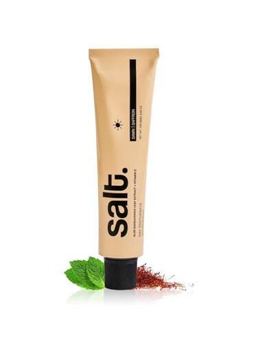 Salt. Oral Care Saffron Dawn Day Toothpaste   Saffron and Mint Flavor   Enriched with Calendula Officinalis Extract &amp; Aloe Leaf   Soothing Gums &amp; Enamel Protection   Anti-Bacterial Formula   100g