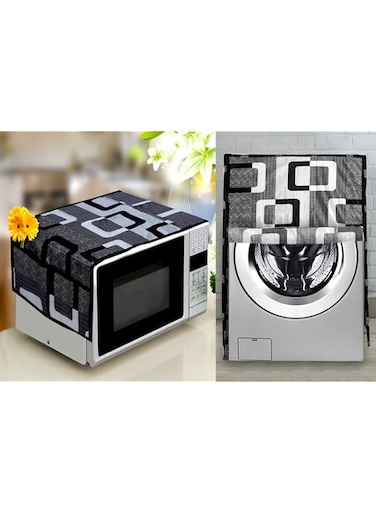 KANUSHI Industries&reg; Front Load Automatic Washing Machine Cover (Black) (Suitable for 6 Kg, 6.5 kg, 7 kg, 7.5 kg) + 1 Pc Microwave/Oven Top Cover(COPY-MICRO+WASMAC-FRONT-BLACK-BOX)
