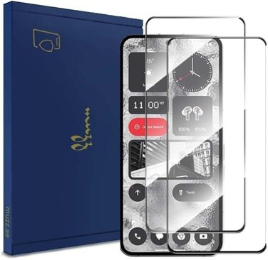 Muzz 2 Pieces - Full Screen Tempered Glass Nothing Phone 2 Black Full Cover Glue HD Screen Protector For Full Coverage Black Edge 3D Guard Glossy Glass on For Nothing 2 (6.7") (2)
