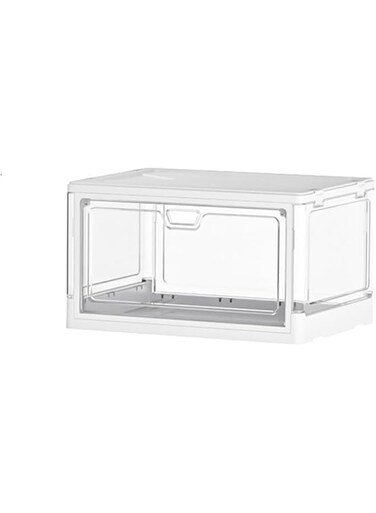 Acrylic Folding Clothes Storage, 16"L*3.6"W*12"H Storage Boxes with Lid, Dual Opening Magnetic Storage Organizer, Robustness Stackable Multipurpose Storage Boxes for Bedroom, Living Room, Clear