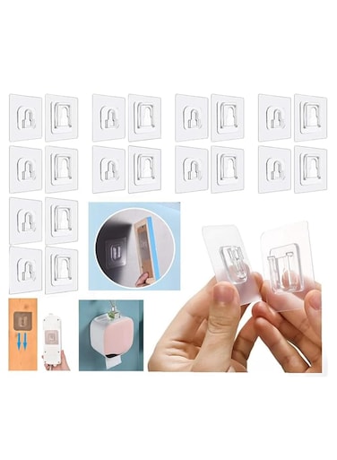 SKY-TOUCH Double-Sided Adhesive Wall Hooks 20 Pairs, Waterproof and Oilproof Reusable Seamless Hooks, Heavy Duty Self-Adhesive Wall Hook for Kitchen Bathroom Office, Without Punching