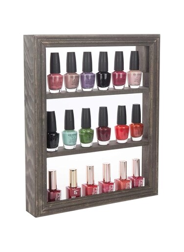 BPA 4-Tier Wall Mounted Vintage Grey Wood Nail Polish/Essential Oil Rack