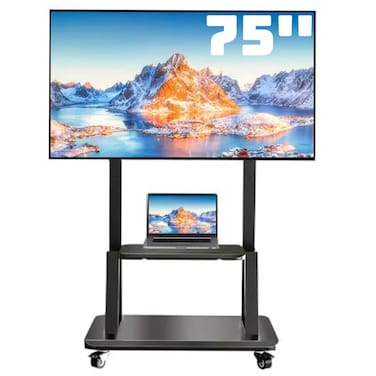 Mobile TV Cart TV Stand With Lockable Wheels for 32 to 75" Inch Plasma LCD LED Flat or Curved Screen TVs up to 100lbs - Height Adjustable (32-70 inch)