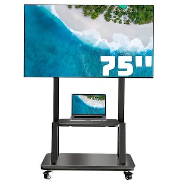 Mount Mobile TV Stand With Wheels Heavy Duty Universal Rolling TV Cart Fits Most 32&rdquo; &ndash; 75&rdquo; LED LCD TVs with Shelf and Mount Black