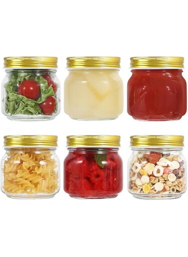 LIMILI Glass Jars with Lids, 6 Pack 250ml/ 8 oz Multipurpose Mason Jars with Lids, Food Storage for Overnight Oats, Jam, Salad, Sauce, Chutney