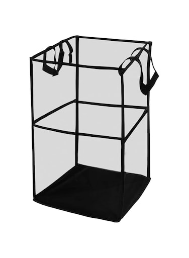 Kailund Collapsible Laundry Hamper Mesh Laundry Basket with Carry Handles, 72L Pop up Hamper for Laundry Room, Dorm, RV (2 Layer, Black）