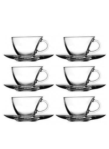 12-Piece Penguen Cup Set, 6 Cups &amp; 6 Saucers, 230 ml Clear 230ml