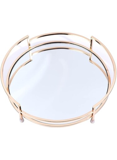 TIMARRY MAK Round Tray Decor, Golden Mirror Tray, serving &amp; Glass Makeup &amp;Vanity &amp; Perfume &amp;Decorative &amp;mirror &amp;Jewelry tray for bathroom, home decorative
