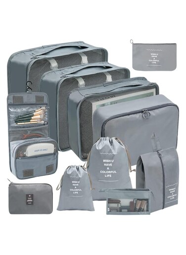 11Pcs Packing Cube set Packing Luggage Organizers for Travel Packing Organizers with Laundry Bag Compression Storage Shoe Bag Makeup Bag Clothing Underwear Bag for Man &amp; Woman (Grey)