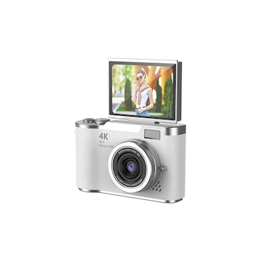 4K Digital Camera, 48MP, Flip Screen Display, 16x Digital Zoom Lens, White