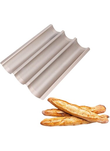 SYOSI Baguette Pans for Baking, Carbon Steel 3 Loaf Nonstick Baguette Baking Tray for French &amp; Italian Perforated French Bread Pan Non-Stick Carbon Steel Baguette Baking Pan Tray