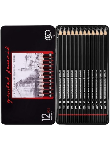 ABOUT SPACE Artist Pencil for Sketching Drawing Art Pack of 12 with Metal Case B 2B 3B 4B 5B 6B 7B 8B HB H 2H F