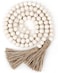 ECVV Natural Farmhouse Beads 58in Wood Bead Garland with Tassels, Rustic Prayer Beads Boho Beads for Morden Farmhouse Boho Decor, Big Wall Hanging Decor