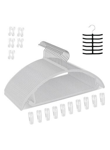Non Slip Hangers Suit Hangers 50 Pack Ultra Thin Space Saving 360 Degree Swivel Hook Clothes Hangers for Coats Jackets Pants Dress Clothe Plastic Curved 100pcs Grey.