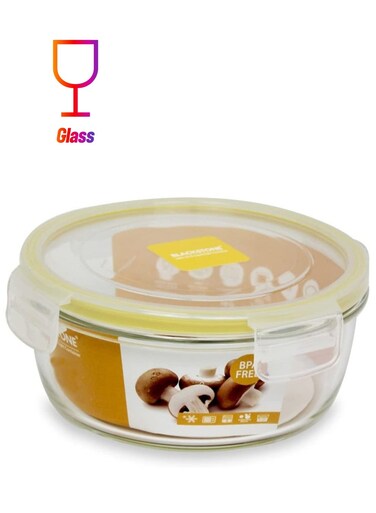 420ml Premium Borosilicate Glass Food Container Round Shape with Yellow Seal Airtight Lid for Leakproof Kitchen Storage Meal Prep Snacks Leftovers and Lunch Box
