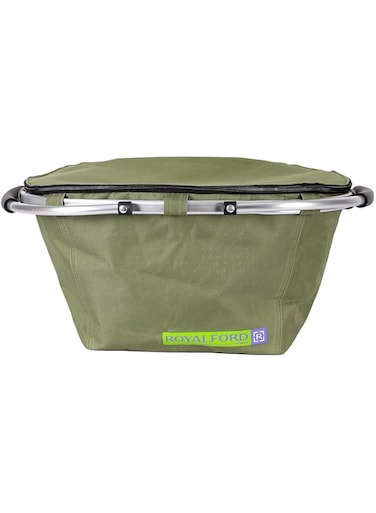 Royalford 26L Insulated Picnic And Grocery Basket- RF11377 Closed Multi-Purpose Utility Basket With Aluminum Handle Break-Resistant, Light-Weight, Durable And Stylish Construction, Green