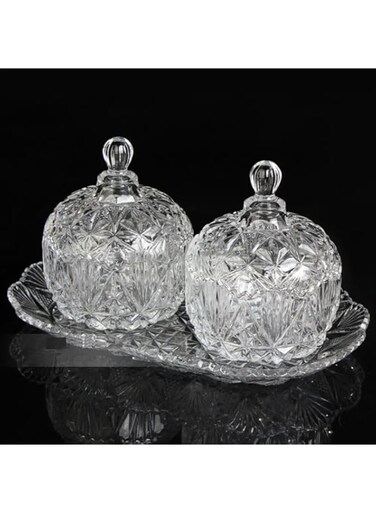 Silk Route crystal glass candy jar set with plate crystal sugar bowl 3pcs