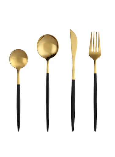 Stainless Steel Dinnerware Fork,Spoon And Knife Cutlery Set Gold/Black