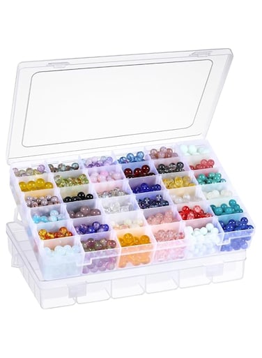 U-HOOME 36 Grids Plastic Organizer Box with Dividers, Clear Compartment Container Storage for Beads Crafts Jewelry Fishing Tackles, Earring Storage Containers Bead Holders (2Pack)