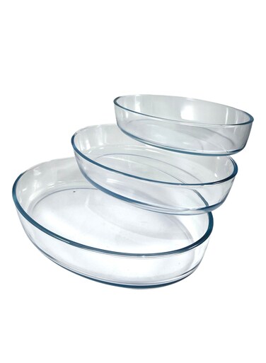 3-Piece Oval Glass Baking Dish Set &acirc;&euro;&ldquo; 4L + 3.2L + 2.4L &acirc;&euro;&ldquo; Clear &acirc;&euro;&ldquo; Heat-Resistant Ovenware for Baking, Roasting &amp; Serving