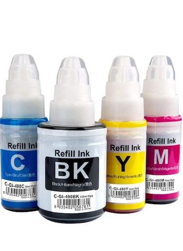 4-Pack Refill Dye Ink Kit Compatible with GI-490 (Black 135ml, Cyan Magenta Yellow 70ml for GI2410 GI3410 GI3411 Printers
