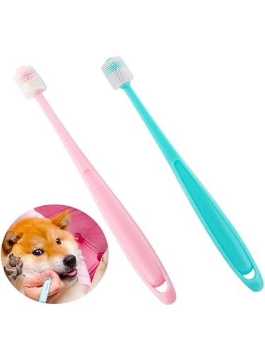 DQITJ 2 Pcs 360-Degree Small Dog and Cat Toothbrush, Bristle Diameter 0.51", Soft Silicone Deep Pet Teeth Cleaning Kit (Colors May Vary)
