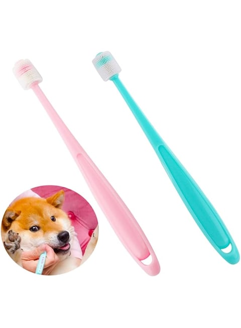 DQITJ 2 Pcs 360-Degree Small Dog and Cat Toothbrush, Bristle Diameter 0.51&quot;, Soft Silicone Deep Pet Teeth Cleaning Kit (Colors May Vary)