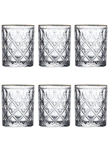 Set, Set Of Six, Diamond Relief Transparent Cup, Can Be Used For Drinking Water, Coffee, Tea, Juice, Milk, 280 Ml