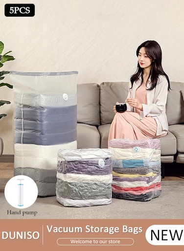Vacuum Space Saver Bag, 5 Pack Large Size Reusable Vacuum Storage Bag(100 x 70 x 32 cm), Vacuum Seal Storage Bag with Hand Pump, Suitable for cotton quilt, blanket, clothing