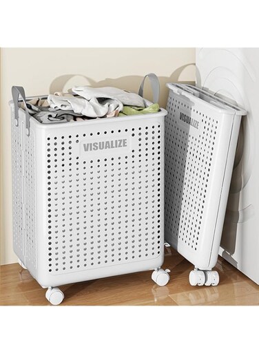 URbazaar Plastic Laundry Basket with Handle on Wheels, Foldable Laundry Hamper, Collapsible Laundry Sorter and Organizer, Storage Basket Bin(19.9x14.8x12 Inch)
