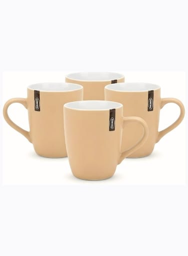 Ceramic Mug Set of 4 - Beige Color 2 tone , 355ml   Elegant Ceramic Coffee Mugs   Microwave &amp; Dishwasher Safe