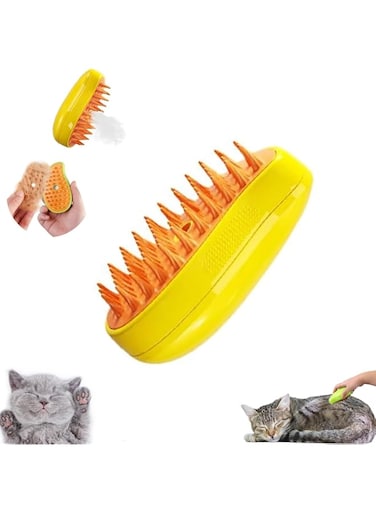FAZOM Cat Brush - 3 In1 Cat Steamy Brush, Self Cleaning Steam Cat Brush, Cat Steamer Brush for Massage, Cat Hair Brush for Removing Tangled and Loosse Hair (Yellow)