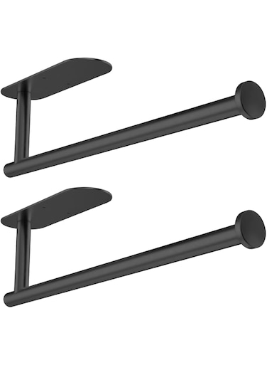 Gewtur Paper Towel Holder Under Cabinet - Self Adhesive Paper Towel Roll Holder Wall Mount, Matte Black Stainless Steel Towel Paper Holder for Kitchen, Bathroom, Cabinets (2 Pcs)