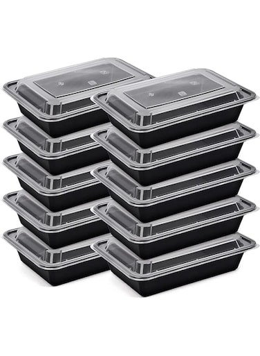 [10 Pack] Compartment Black Base with Lids Food Storage Container(28 oz) RE 28   Disposable Food Container   Meal Preparation Containers   Lunch Boxes Microwave   Freezer Safe (1 - Compartment)