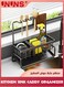 Kitchen Sink Sponge Holder,Kitchen Sink Caddy With Removable Slope Drip Tray And Towel Rack,Auto Drain Tray,Metal Rustproof Sink Rack,Black