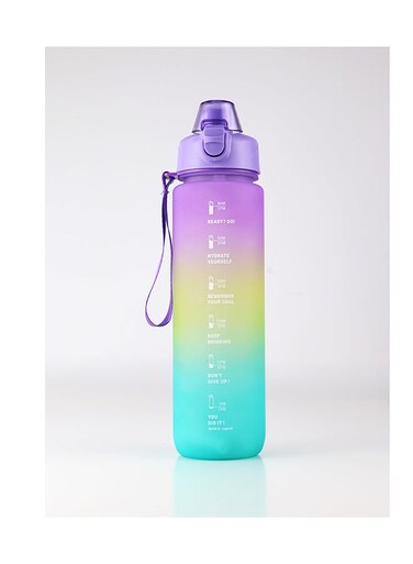 1000ml Motivational Drinking Water Bottle with Time Markers, One-Button Lockable Lid, Soft Straw, Dual Carry Handle and Free Cute Design Cartoon Stickers- BPA-Free, Leak-Proof Lid, Eco- Friendly, Plastic, Reusable, Drink Reminder Water Bottle for Adults and Kids in School, Office, Daily Hydration, Gym, Fitness, Yoga, Cycling, Hiking, Outdoor Camping, Hiking, Sports and Travel, 32oz Bottle