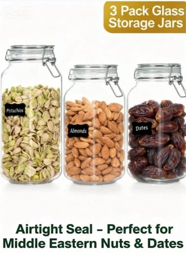 3 PCS Airtight Glass Jars with Lids, 3 PCS Food Storage Canister, Square Mason Jar Containers, 78oz*1+50oz*2