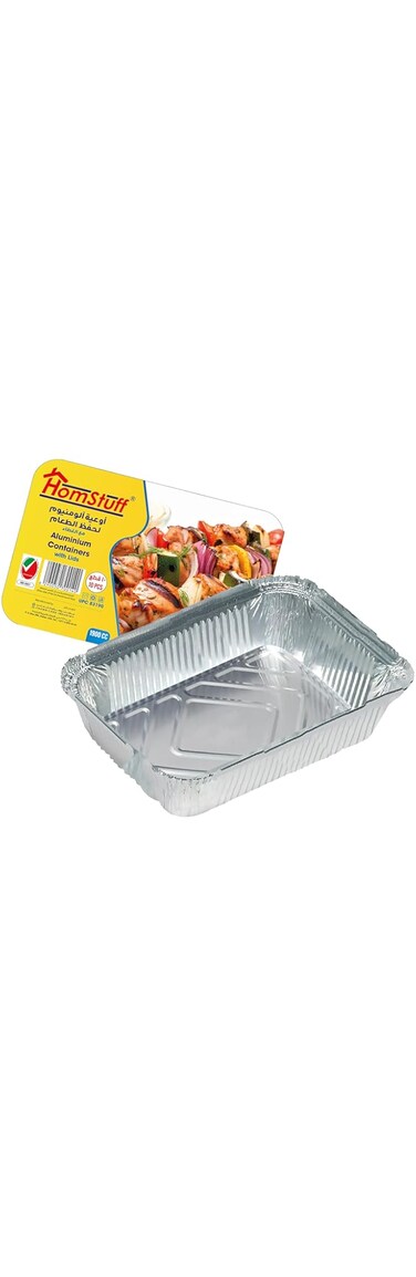 HomStuff Aluminium Foil Container with Lid 83190 (1900 ml), Pack of 10 pcs, Aluminium Disposable container   Parcel Box   Packaging Hot/Dry Foods   Freezer Containers for Takeaway Food Packaging.