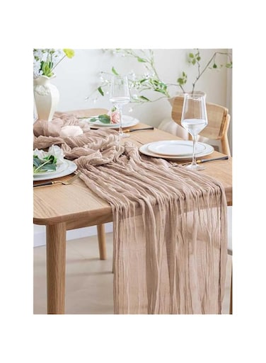 Cheese Cloth Table Runner, 2 Pack Cheesecloth Table Runners for Dining Table, Boho Tablecloth, Sheer Table Runner,35"x118" Gauze Table Runners for Holiday Wedding Decro Birthday Party-Rose Beige