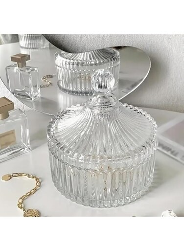 Crystal Glass Candy Jar with Lid, Decorative Covered Bowl, Jewellery Container and Candle Stand