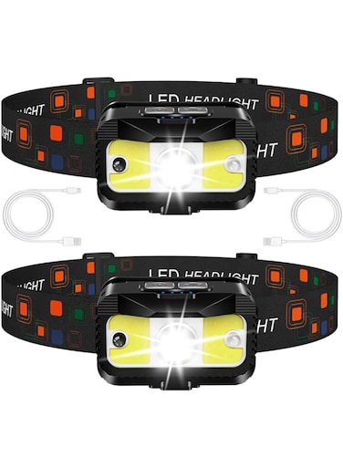 MIOISY Headlamp Rechargeable,1200 Lumen Ultra Bright LED Head Lamp Flashlight with White Red Light, 2 Pack Motion Sensor Waterproof Headlight, 8 Modes Lights for Outdoor Camping Fishing Running