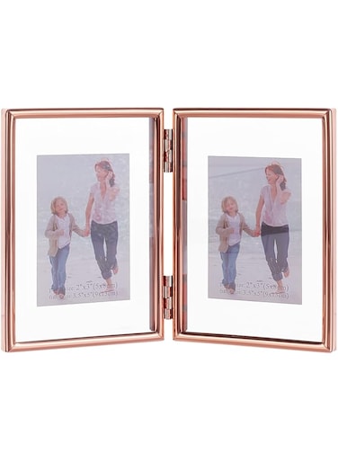 SYOSI Folding Double Metal Photo Frames Double-Sided Metal and Glass Picture Frames Hinged Family Photo Frame for Desktop or Tabletop DIY Frame Foldable(3x5 inch)