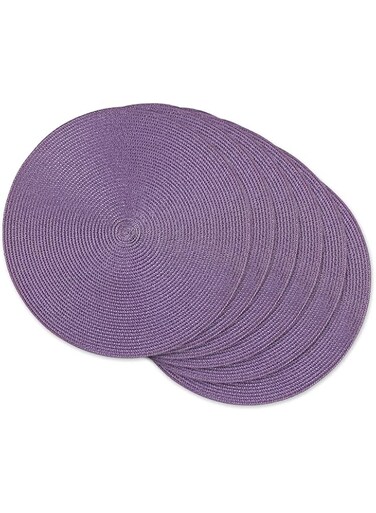 Dii Classic Woven Tabletop Collection, Indoor/Outdoor Placemat Set, Round, 15" Diameter, Eggplant, 6 Piece