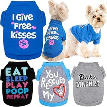 Yikeyo Dog Tshirts for Small Dogs Boy, Small Dog Clothes Male,Dog Clothes Shirts for Small Medium Dogs Boy,Cat Summer Pet Puppy Shirt for Chihuahua Yorkies Cute Pattern, Set of 4 (4PC/ Medium)