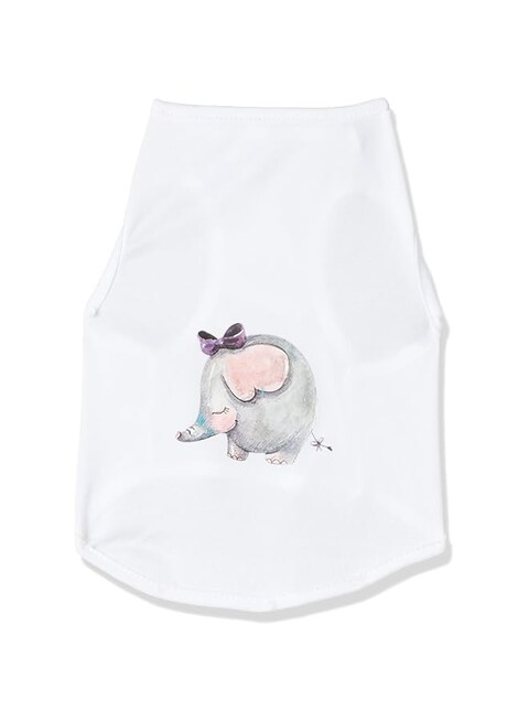Ohana Spring Wear Collection Solid Colour Animal Fashion Prints Vest Clothes With Round Neck For Cats And Dogs White/Elephant Print Medium Size, Pcs0042/02
