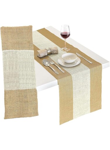 FUIN Table Runner, Burlap Table Runner, Farmhouse Style Table Runner, Autumn doilies, jute doilies, cottage decoration, natural edge for Wedding Bridal Shower Home Dining Table Decor, 30x180 cm
