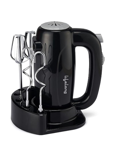 Lifelong LLHM02 300 W Regalia Plus Hand Mixer with Stand for Mixing Cake Batter and Atta   2 Dough Steel Hooks, 2 Whiskers/Beaters (1 Year Warranty, Black)