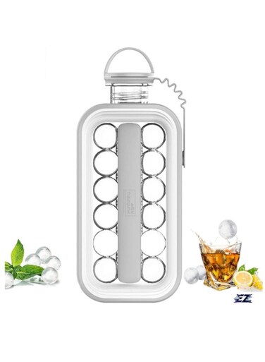 Portable 2-in-1 Ice Ball Maker &amp; Ice Cube Tray with Lid &acirc;&euro;&ldquo; BPA-Free Ice Sphere Mold for Freezer, Makes 17 Round Ice Cubes (Gray)