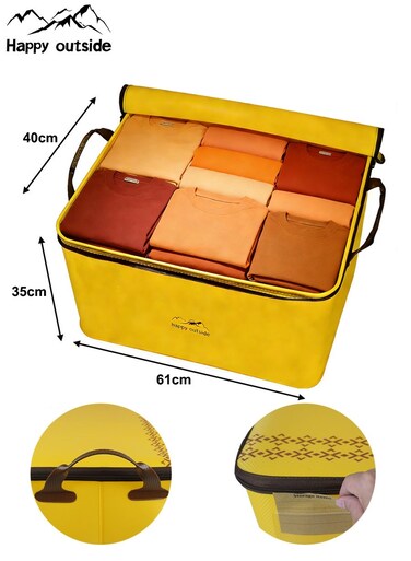 outside 85L Large Capacity Foldable Storage Box Bag - Golden Yellow Waterproof EVA Collapsible Organizer with Label Panel for Home, Car &amp; Camping, Ideal for Clothes, Tools, Outdoor Gear   Easy-Clean Soft Material